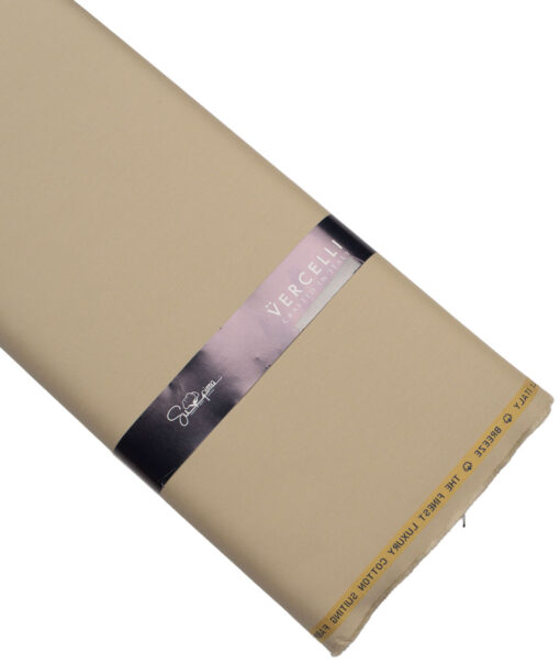 Vercelli italy  Solids Supima Cotton Stretchable Suiting Fabric (Sunset Beige)
