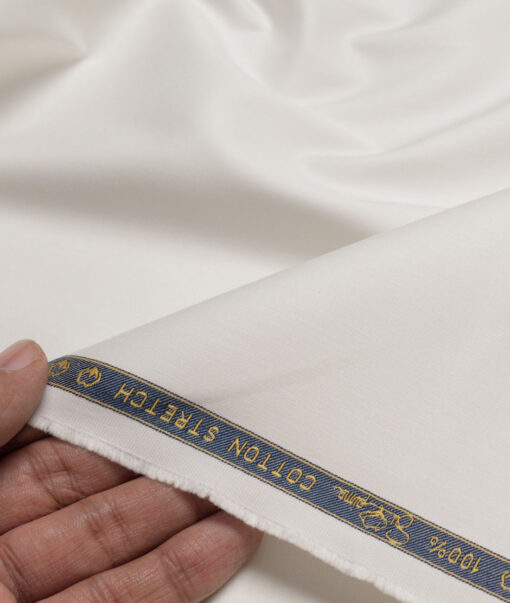 Vercelli italy  Solids Supima Cotton Stretchable Suiting Fabric (White)