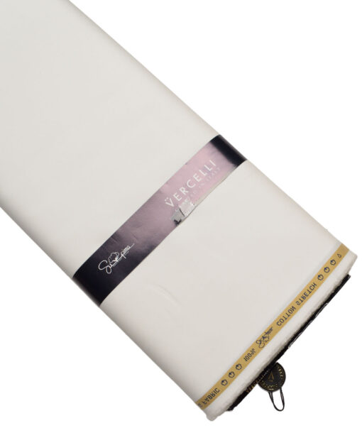 Vercelli italy  Solids Supima Cotton Stretchable Suiting Fabric (White)