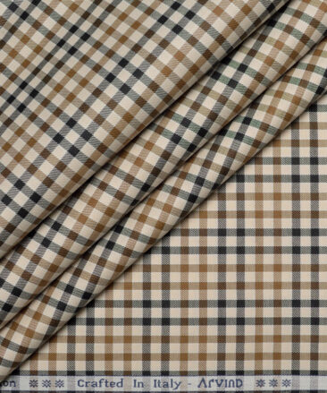 Arvind  Cotton Checks Shirting Fabric (Cream & Brown)