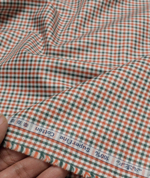 Arvind  Cotton Checks Shirting Fabric (Orange)