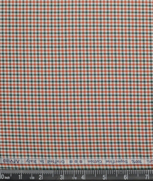 Arvind  Cotton Checks Shirting Fabric (Orange)