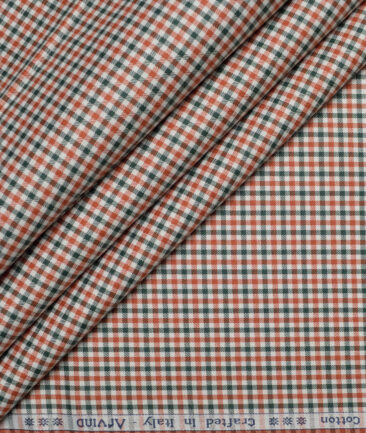 Arvind  Cotton Checks Shirting Fabric (Orange)
