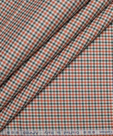Arvind  Cotton Checks Shirting Fabric (Orange)