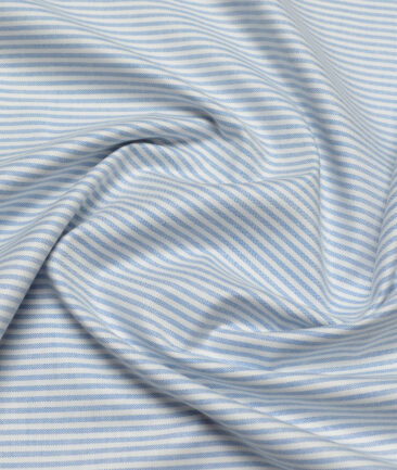 Premier Mills  Cotton Striped Shirting Fabric (White & Blue)