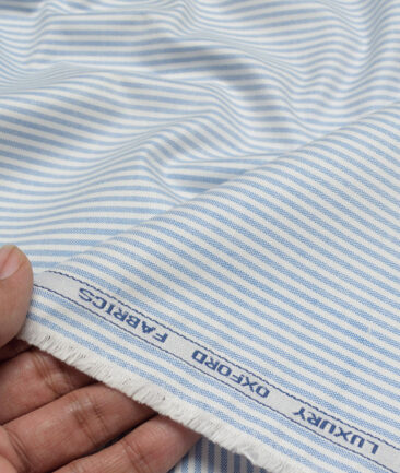 Premier Mills  Cotton Striped Shirting Fabric (White & Blue)