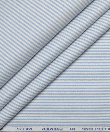 Premier Mills  Cotton Striped Shirting Fabric (White & Blue)