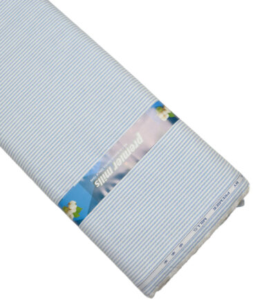 Premier Mills  Cotton Striped Shirting Fabric (White & Blue)