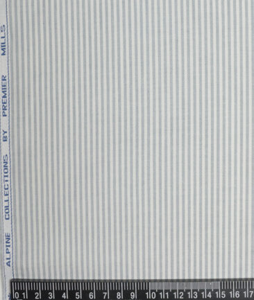 Premier Mills  Cotton Striped Shirting Fabric (White & Grey)