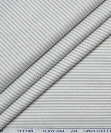 Premier Mills  Cotton Striped Shirting Fabric (White & Grey)
