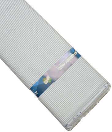 Premier Mills  Cotton Striped Shirting Fabric (White & Grey)