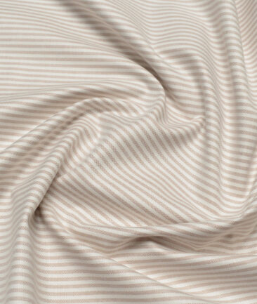 Premier Mills  Cotton Striped Shirting Fabric (White & Light Brown)