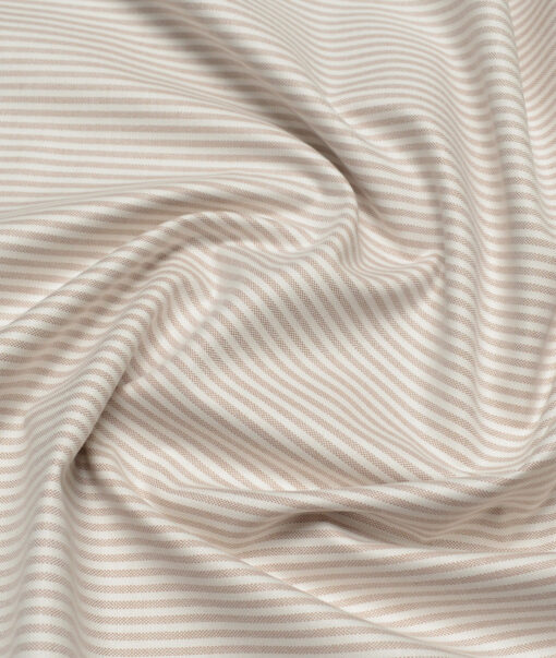 Premier Mills  Cotton Striped Shirting Fabric (White & Light Brown)