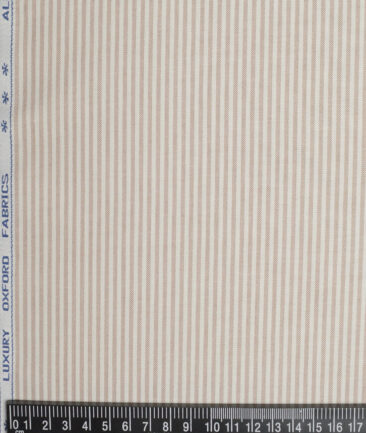 Premier Mills  Cotton Striped Shirting Fabric (White & Light Brown)