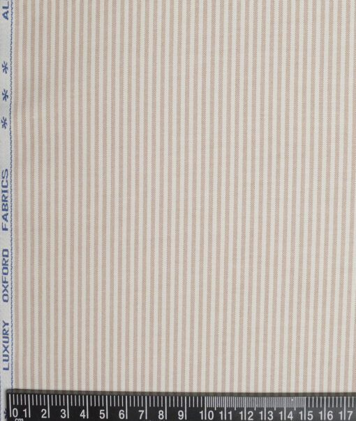 Premier Mills  Cotton Striped Shirting Fabric (White & Light Brown)