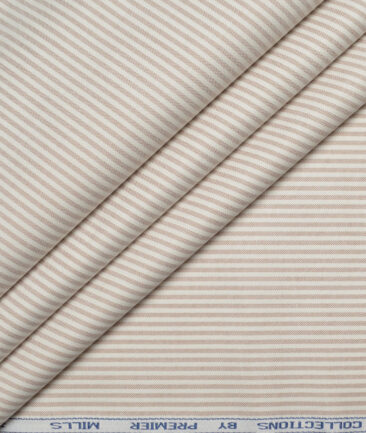 Premier Mills  Cotton Striped Shirting Fabric (White & Light Brown)