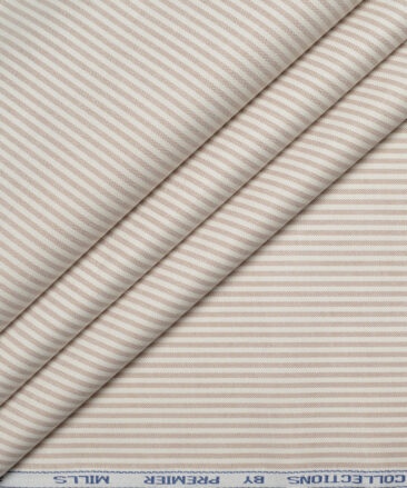 Premier Mills  Cotton Striped Shirting Fabric (White & Light Brown)