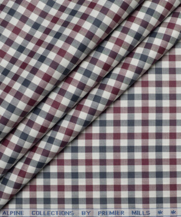 Premier Mills  Giza Cotton Checks Shirting Fabric (White & Maroon)