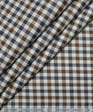 Premier Mills  Giza Cotton Checks Shirting Fabric (White & Brown)