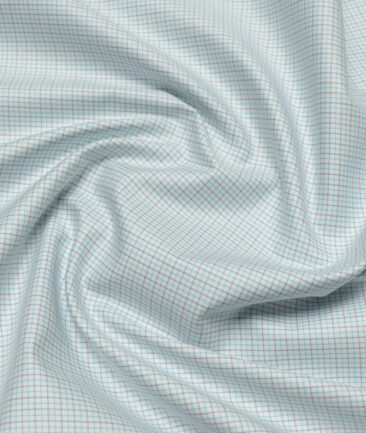 Premier Mills  Giza Cotton Checks Shirting Fabric (White & Firozi)