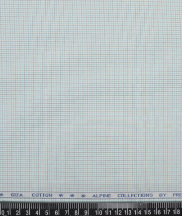 Premier Mills  Giza Cotton Checks Shirting Fabric (White & Firozi)