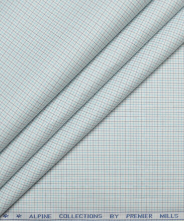 Premier Mills  Giza Cotton Checks Shirting Fabric (White & Firozi)