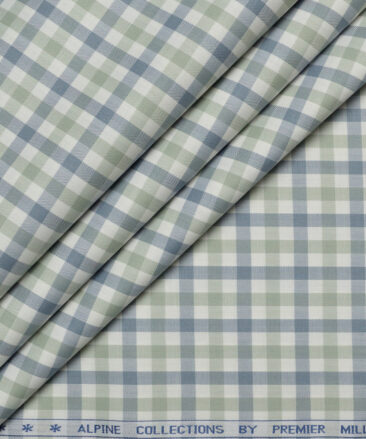 Premier Mills  Giza Cotton Checks Shirting Fabric (White & Green)