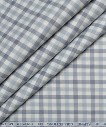 Premier Mills  Giza Cotton Checks Shirting Fabric (White & Grey)