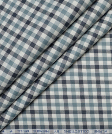 Premier Mills  Giza Cotton Checks Shirting Fabric (White & Blue)