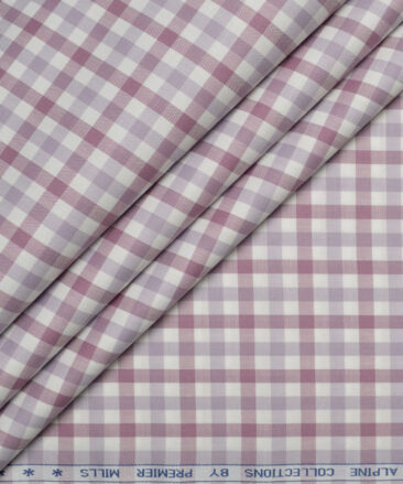 Premier Mills  Giza Cotton Checks Shirting Fabric (White & Onion Purple)
