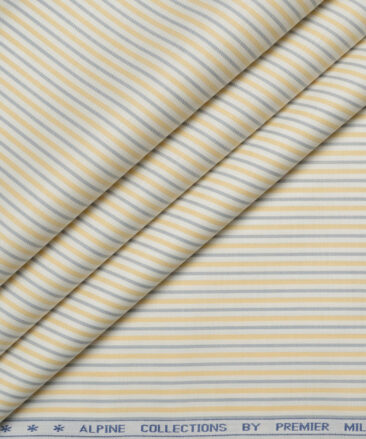Premier Mills  Giza Cotton Striped Shirting Fabric (White & Yellow)