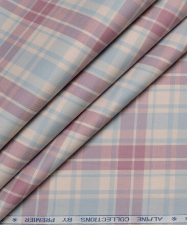 Premier Mills  Giza Cotton Checks Shirting Fabric (Cream & Onion Purple)