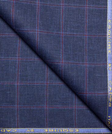 Cadini Polyester Viscose  Checks Unstitched Fabric for Jacketing or Blazer  (Royal Blue)