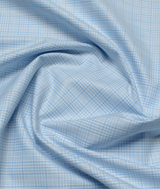 Cadini  Cotton Checks Shirting Fabric (Light Blue)