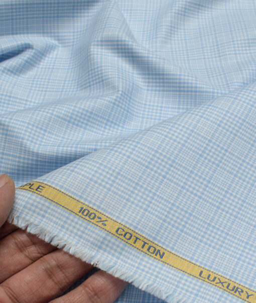 Cadini  Cotton Checks Shirting Fabric (Light Blue)