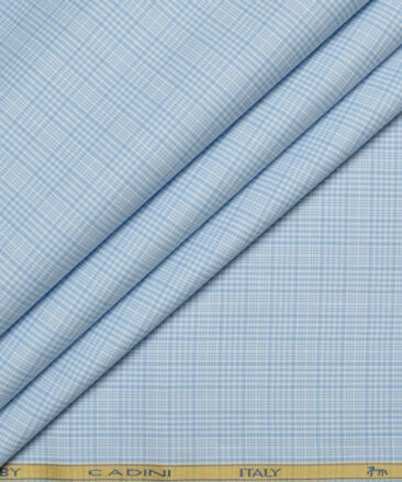 Cadini  Cotton Checks Shirting Fabric (Light Blue)