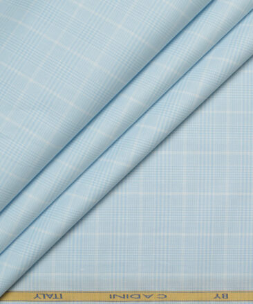 Cadini  Cotton Checks Shirting Fabric (Sky Blue)