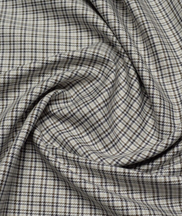 Tessitura Monti  Giza Cotton Checks Shirting Fabric (White & Brown)