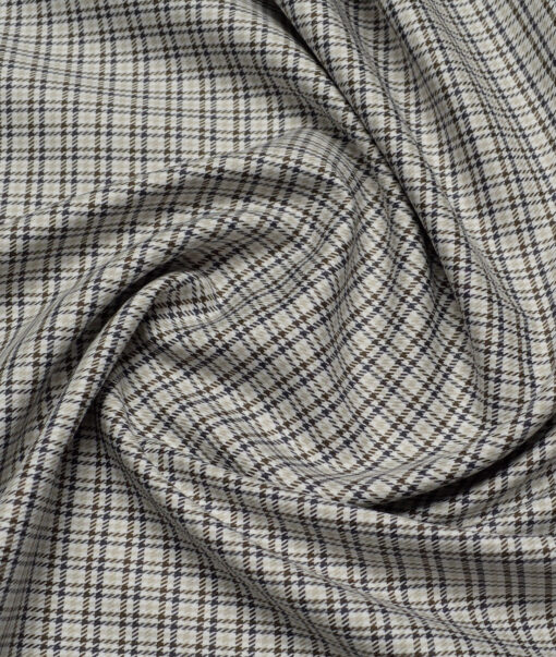 Tessitura Monti  Giza Cotton Checks Shirting Fabric (White & Brown)
