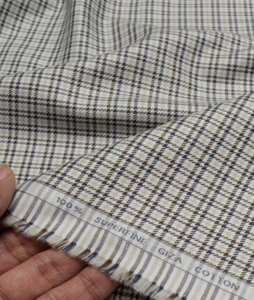 Tessitura Monti  Giza Cotton Checks Shirting Fabric (White & Brown)
