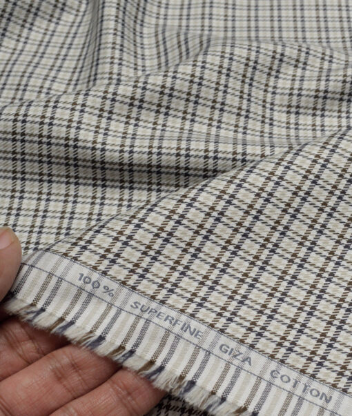 Tessitura Monti  Giza Cotton Checks Shirting Fabric (White & Brown)