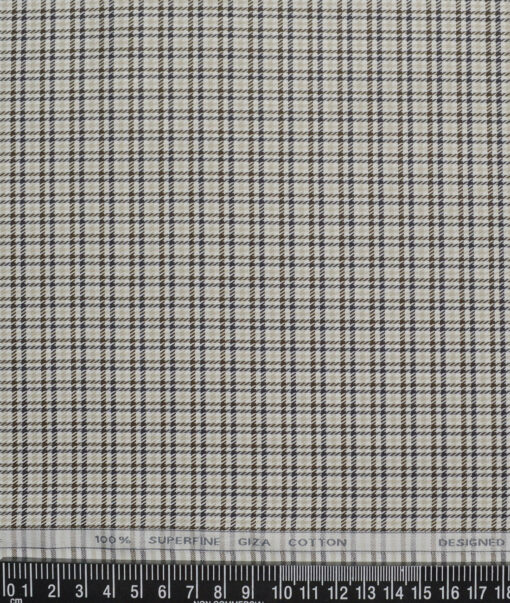 Tessitura Monti  Giza Cotton Checks Shirting Fabric (White & Brown)