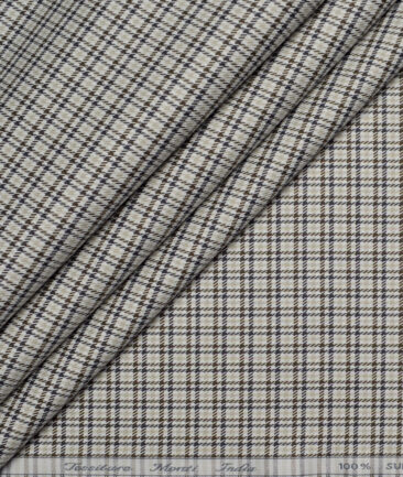 Tessitura Monti  Giza Cotton Checks Shirting Fabric (White & Brown)