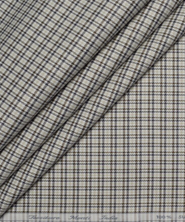 Tessitura Monti  Giza Cotton Checks Shirting Fabric (White & Brown)