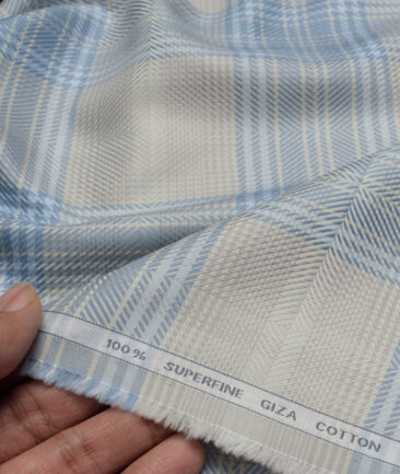 Tessitura Monti  Giza Cotton Checks Shirting Fabric (Biege & Blue)