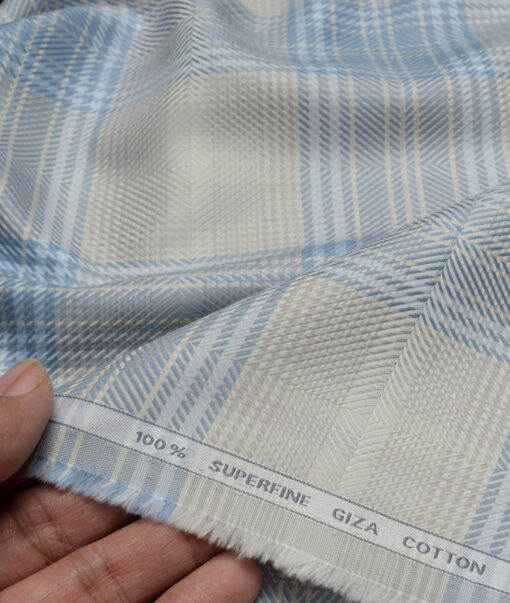Tessitura Monti  Giza Cotton Checks Shirting Fabric (Biege & Blue)