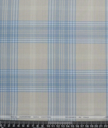 Tessitura Monti  Giza Cotton Checks Shirting Fabric (Biege & Blue)