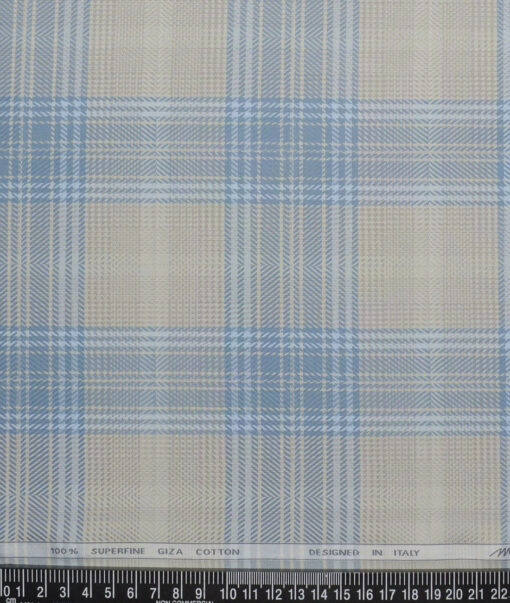 Tessitura Monti  Giza Cotton Checks Shirting Fabric (Biege & Blue)