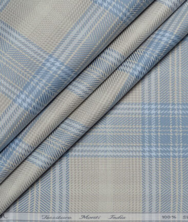 Tessitura Monti  Giza Cotton Checks Shirting Fabric (Biege & Blue)
