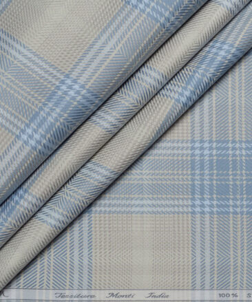 Tessitura Monti  Giza Cotton Checks Shirting Fabric (Biege & Blue)